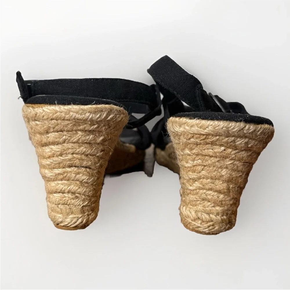 (9.5) SONOMA Black Canvas Espadrille Slingback Sandals with Knotted Strap